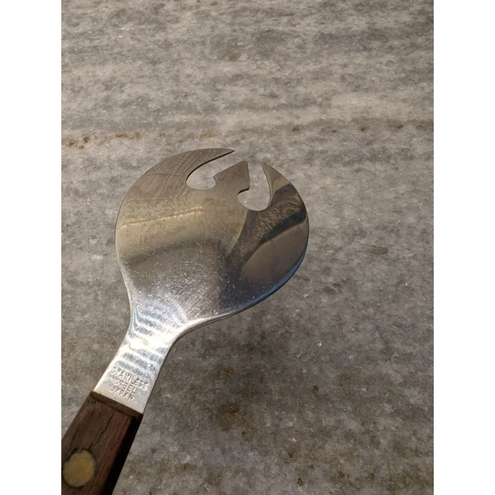 1 x Vintage MCM Teak SALAD SERVING Wood Handle Fork Japan Stainless‎ Steel